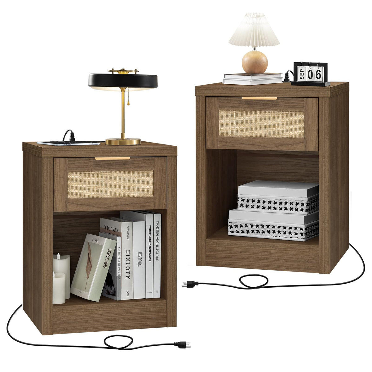 OAKHAM Boho Nightstand with Drawer & Storage Shelf