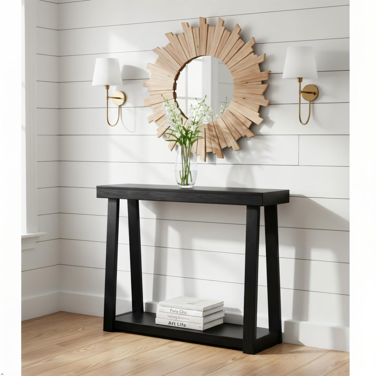 Plank+Beam Solid Wood Console Table with Storage Shelf