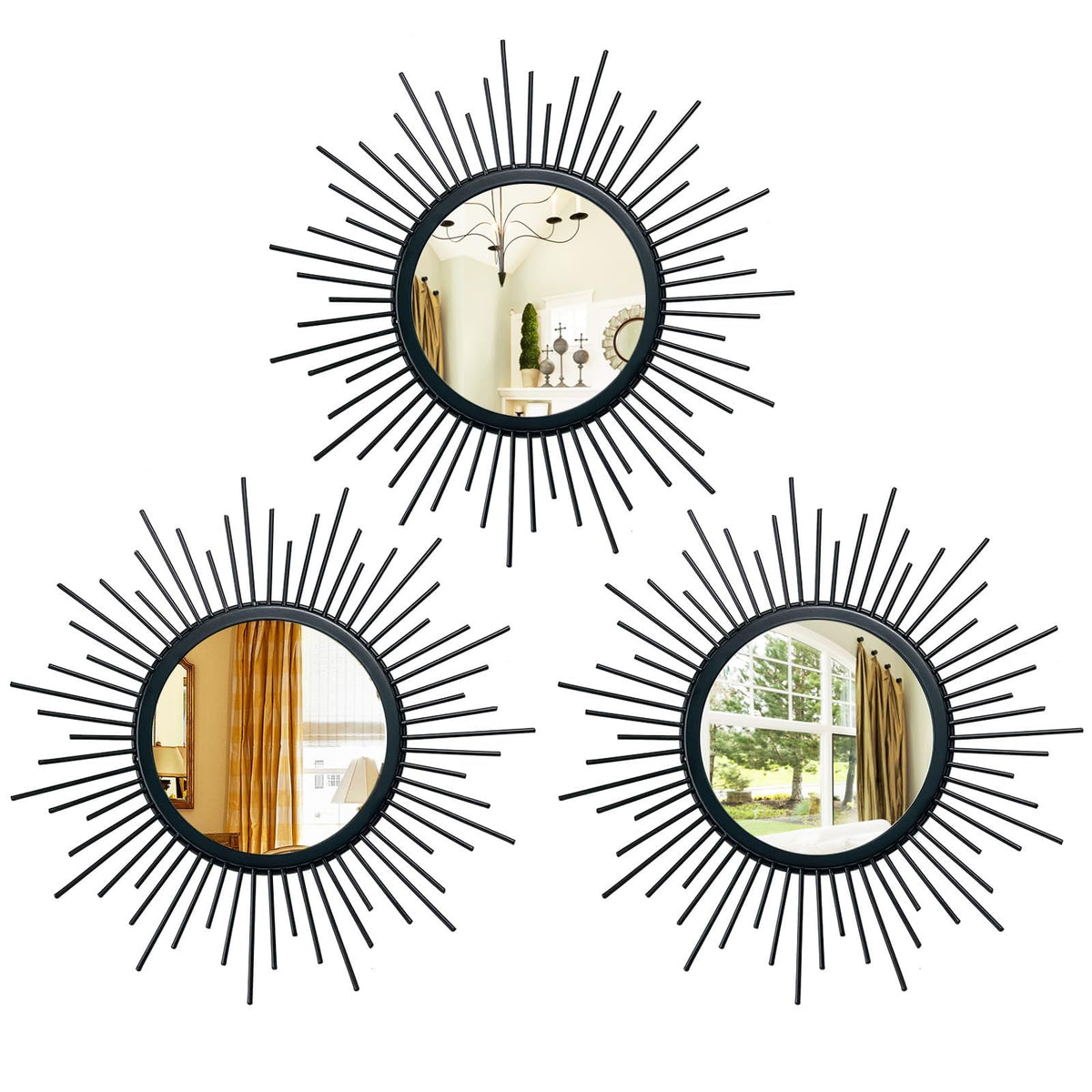 Cityelf Sunburst Round Decorative Wall Mirrors, Set of 3