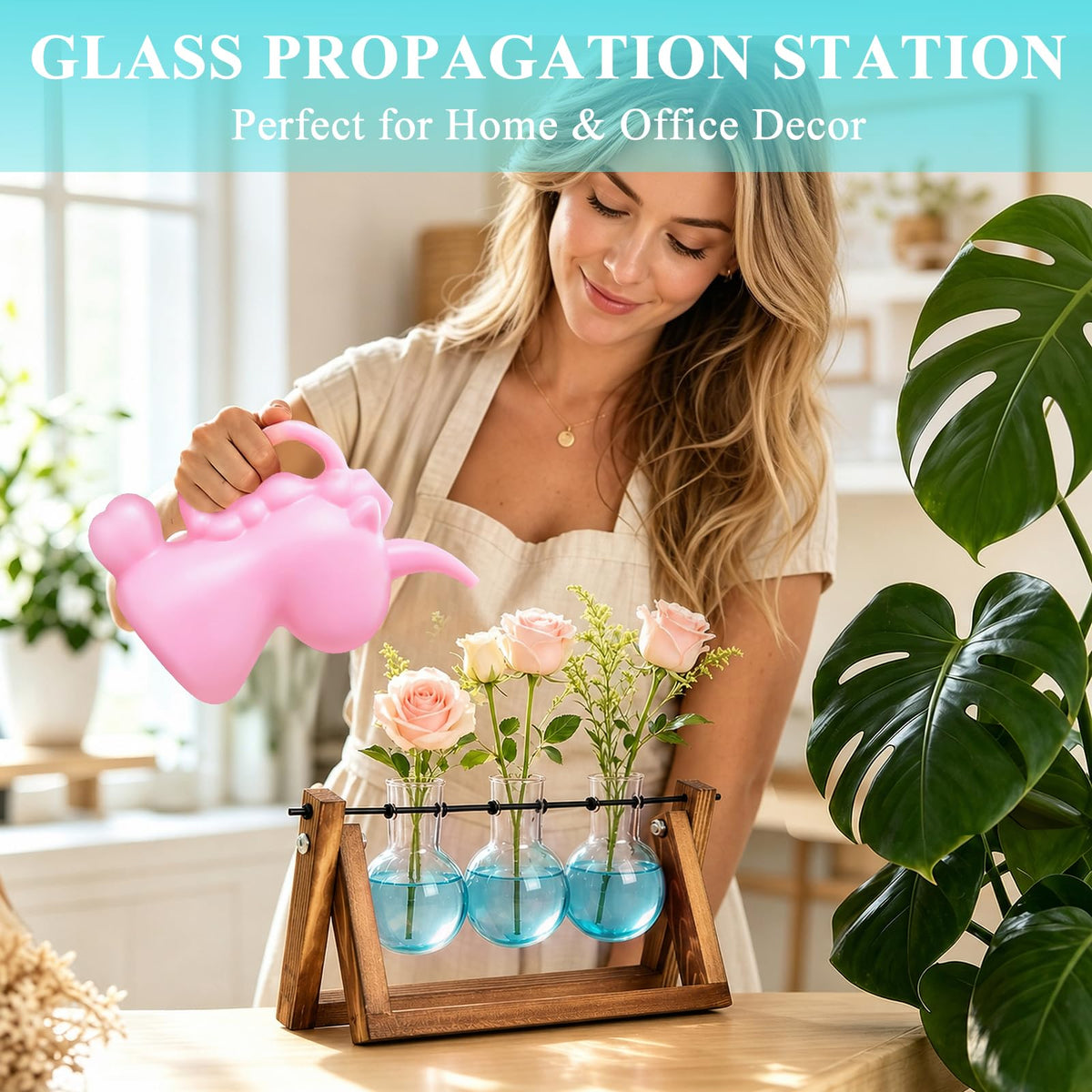 XXXFLOWER 3-Bulb Gradient Plant Terrarium with Wooden Stand