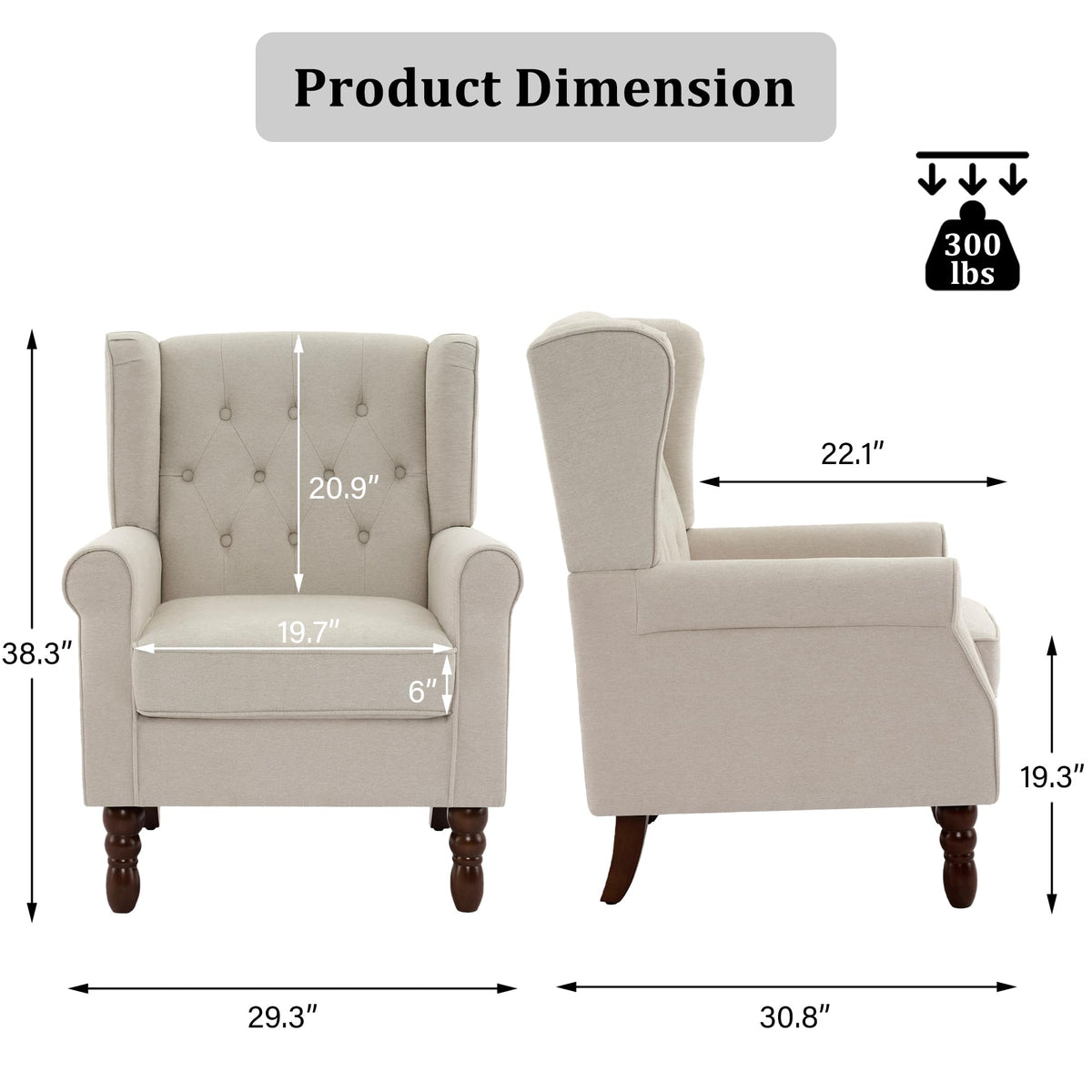 Qatiby Tufted Wingback Accent Chair, High Back Armchair for Living Room