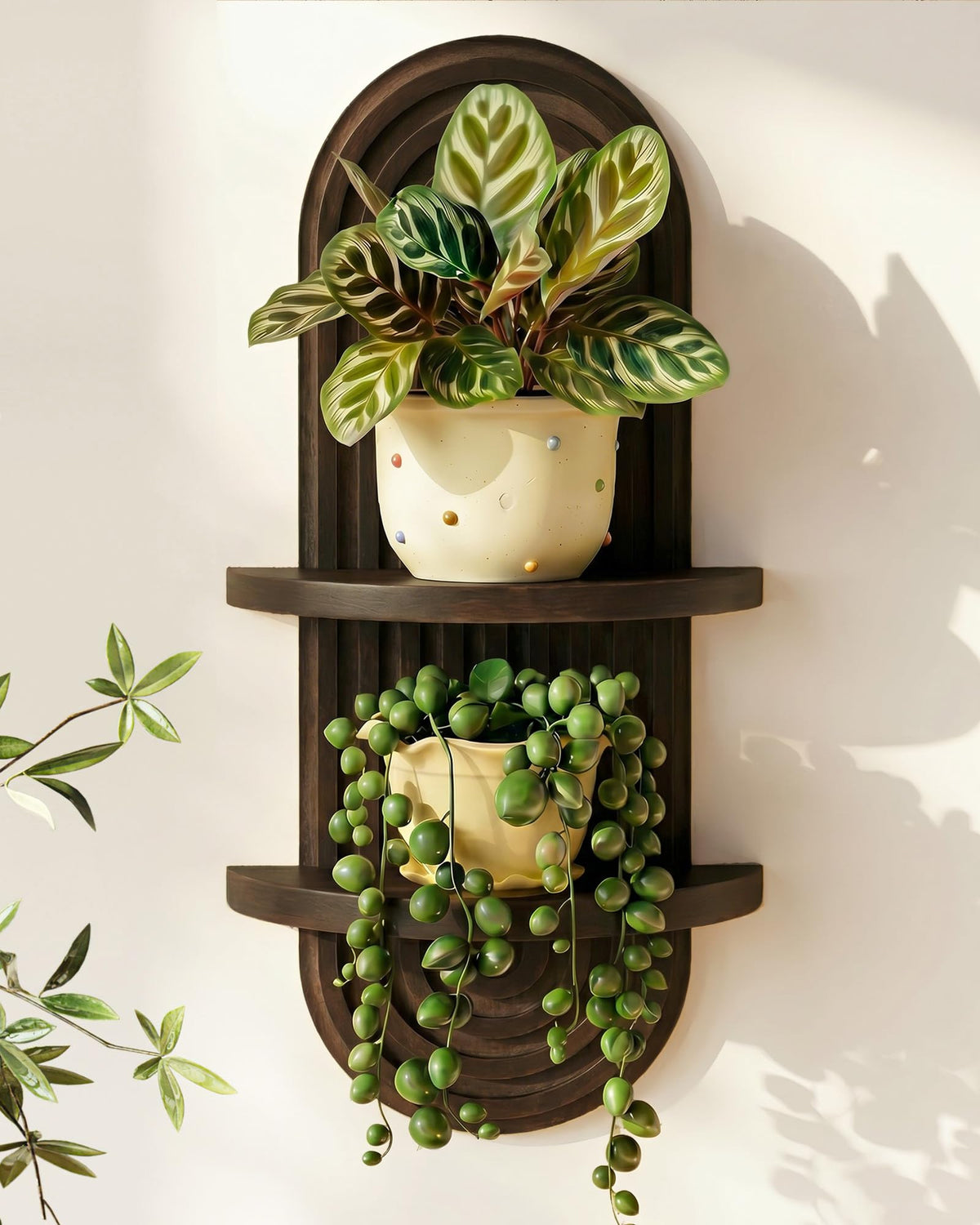 Bamworld Boho 2-Tier Wooden Plant Wall Shelf & Holder