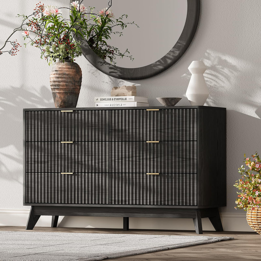 TROJM Fluted Bedroom Dresser with Curved Edge Design