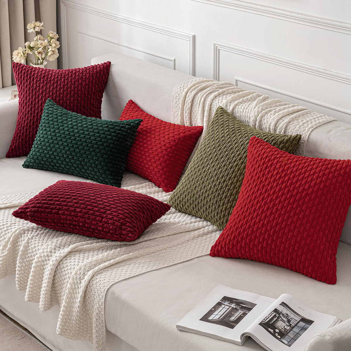 MIULEE Striped Corduroy Throw Pillow Covers, Set of 2