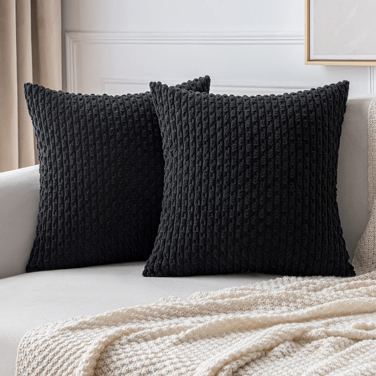 MIULEE Striped Corduroy Throw Pillow Covers, Set of 2