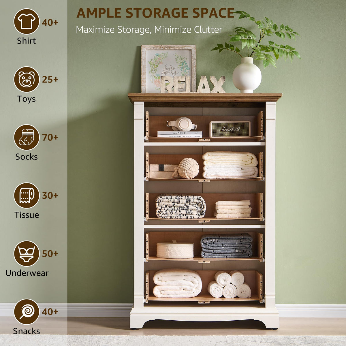 T4TREAM Farmhouse Drawer Dresser for Bedroom Storage
