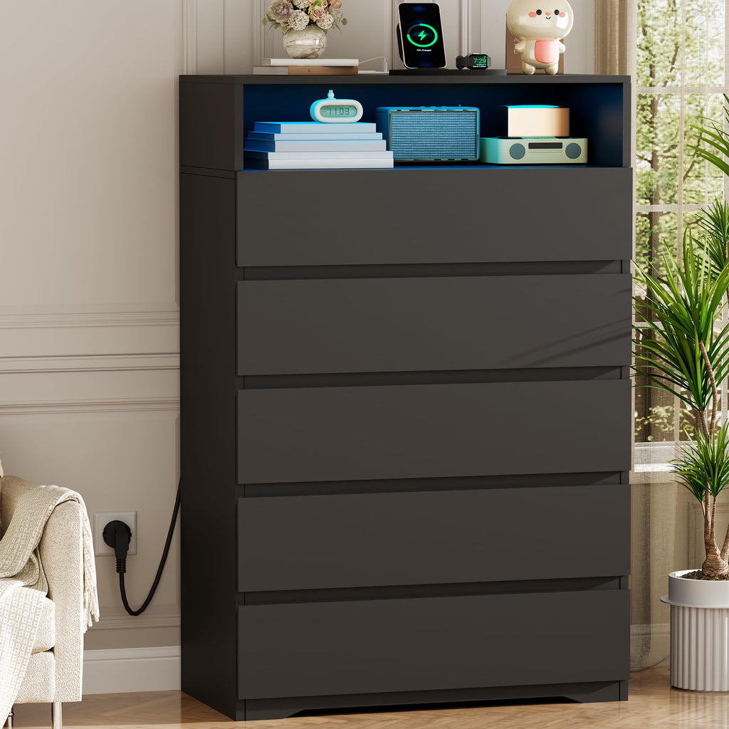 BEWISHOME Tall 5-Drawer Bedroom Dresser with LED Light