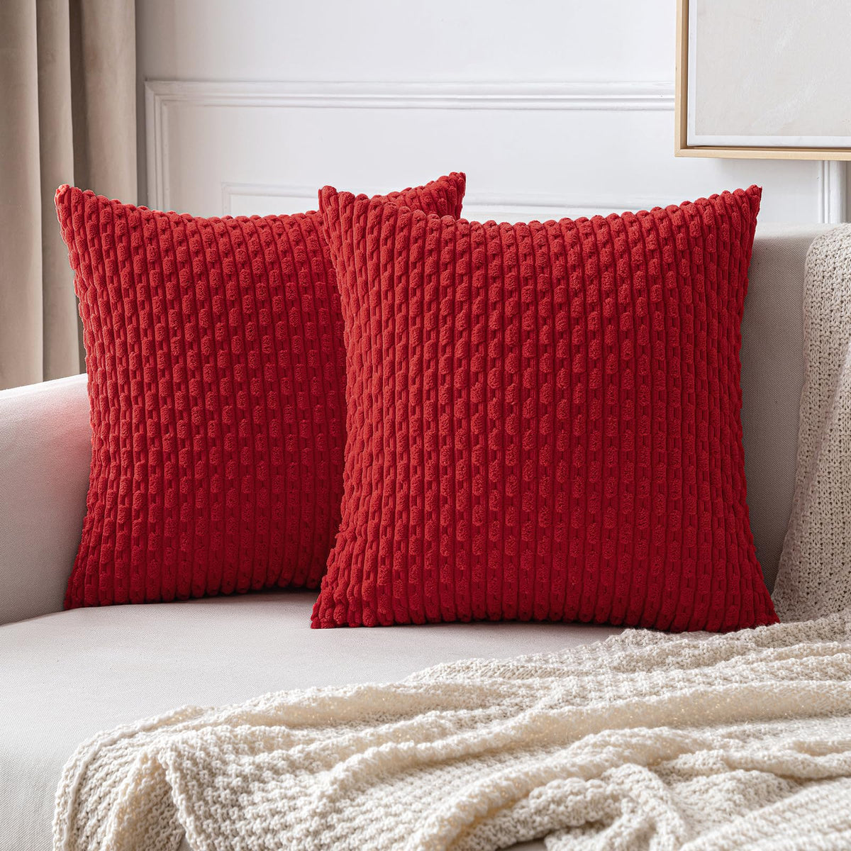 MIULEE Striped Corduroy Throw Pillow Covers, Set of 2