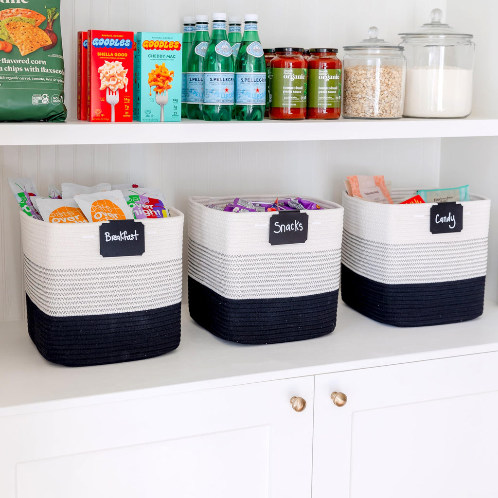 NaturalCozy 11-Inch Cube Rope Storage Baskets, 3-Pack