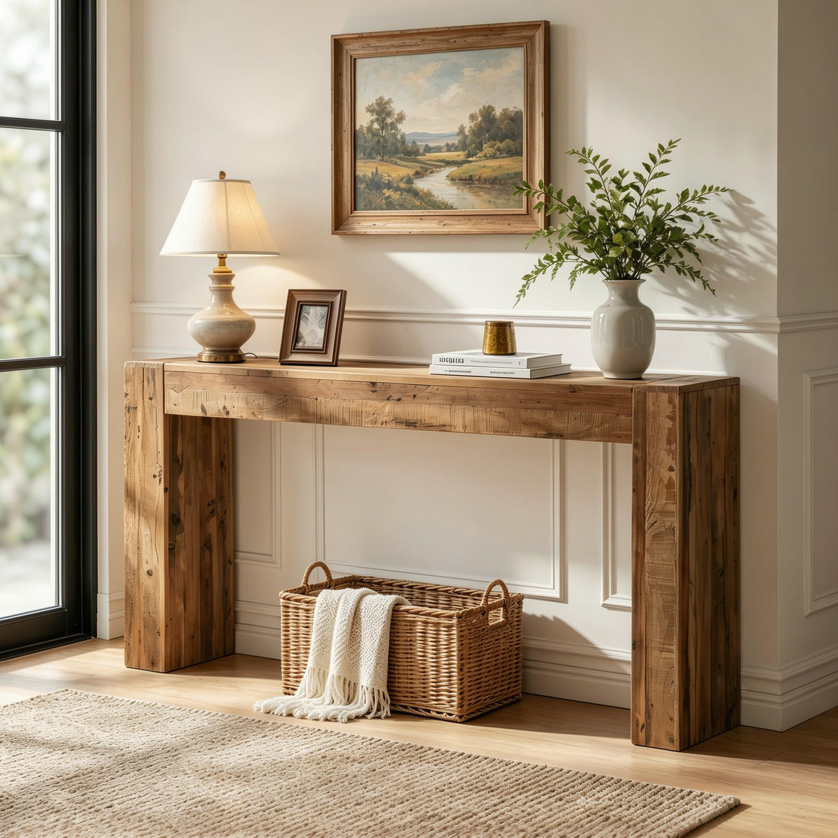 WINWY Solid Wood Console Table for Entryway & Living Room