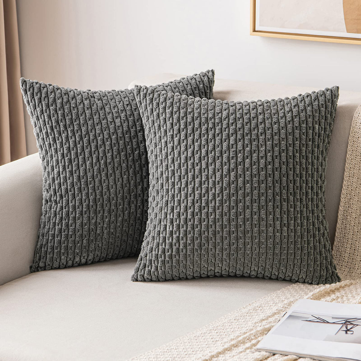MIULEE Striped Corduroy Throw Pillow Covers, Set of 2