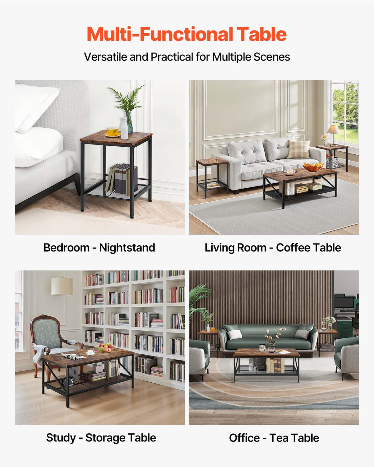 VEVOR 3-Piece Living Room Coffee and Side Table Set