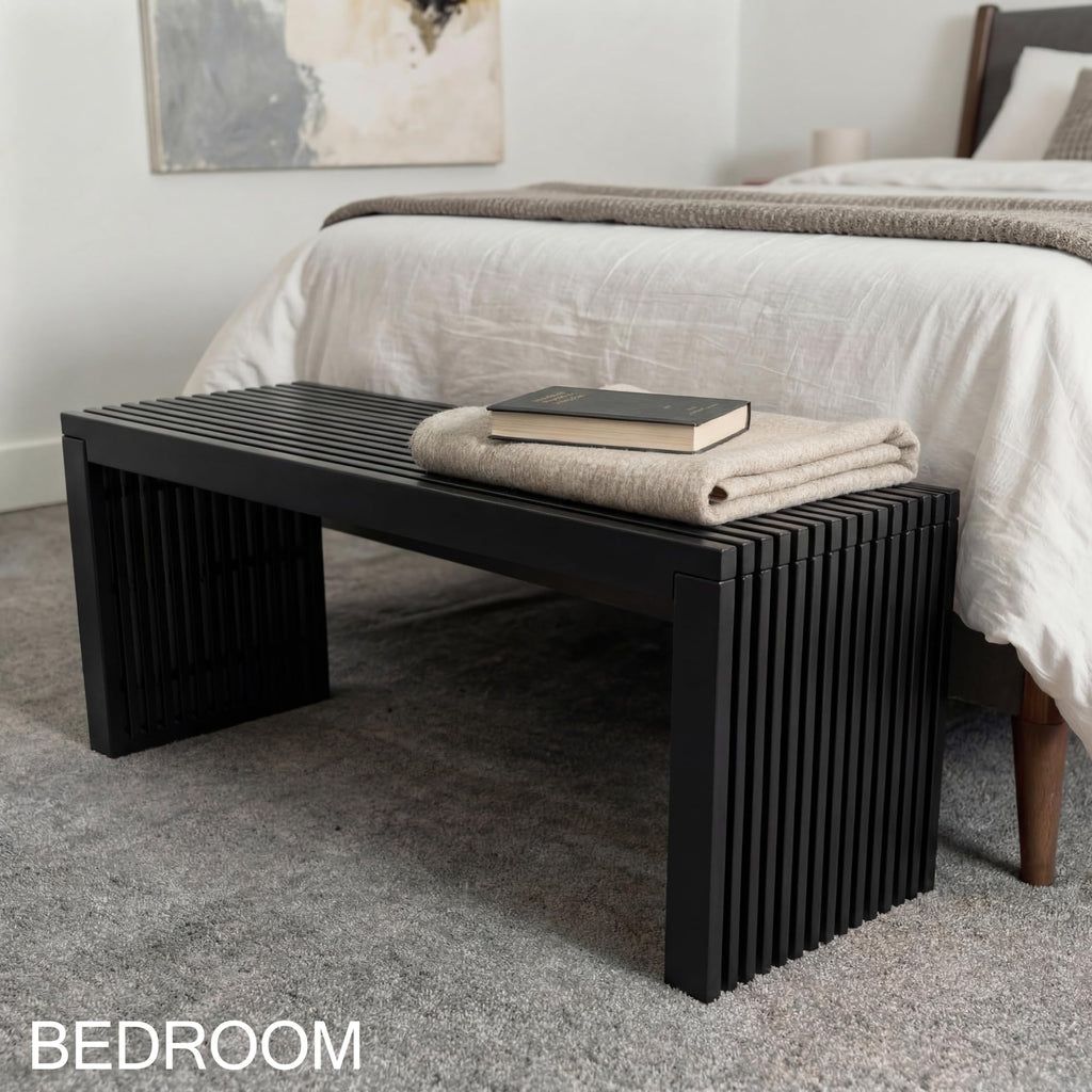 SWEVEN Modern Bamboo Wood Storage Bench for Entryway