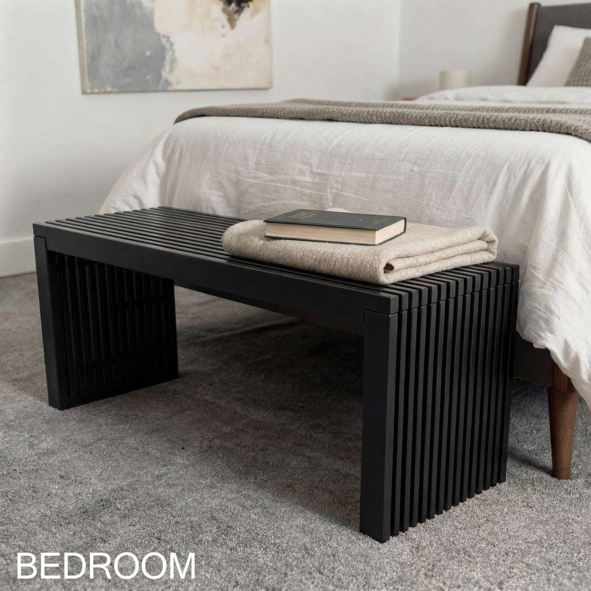 SWEVEN Modern Bamboo Wood Storage Bench for Entryway