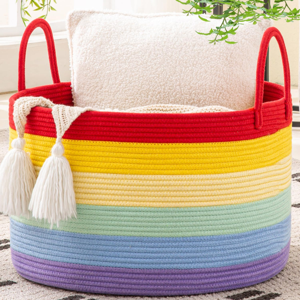 KAKAMAY 20 x 13-Inch Woven Cotton Rope Storage Basket