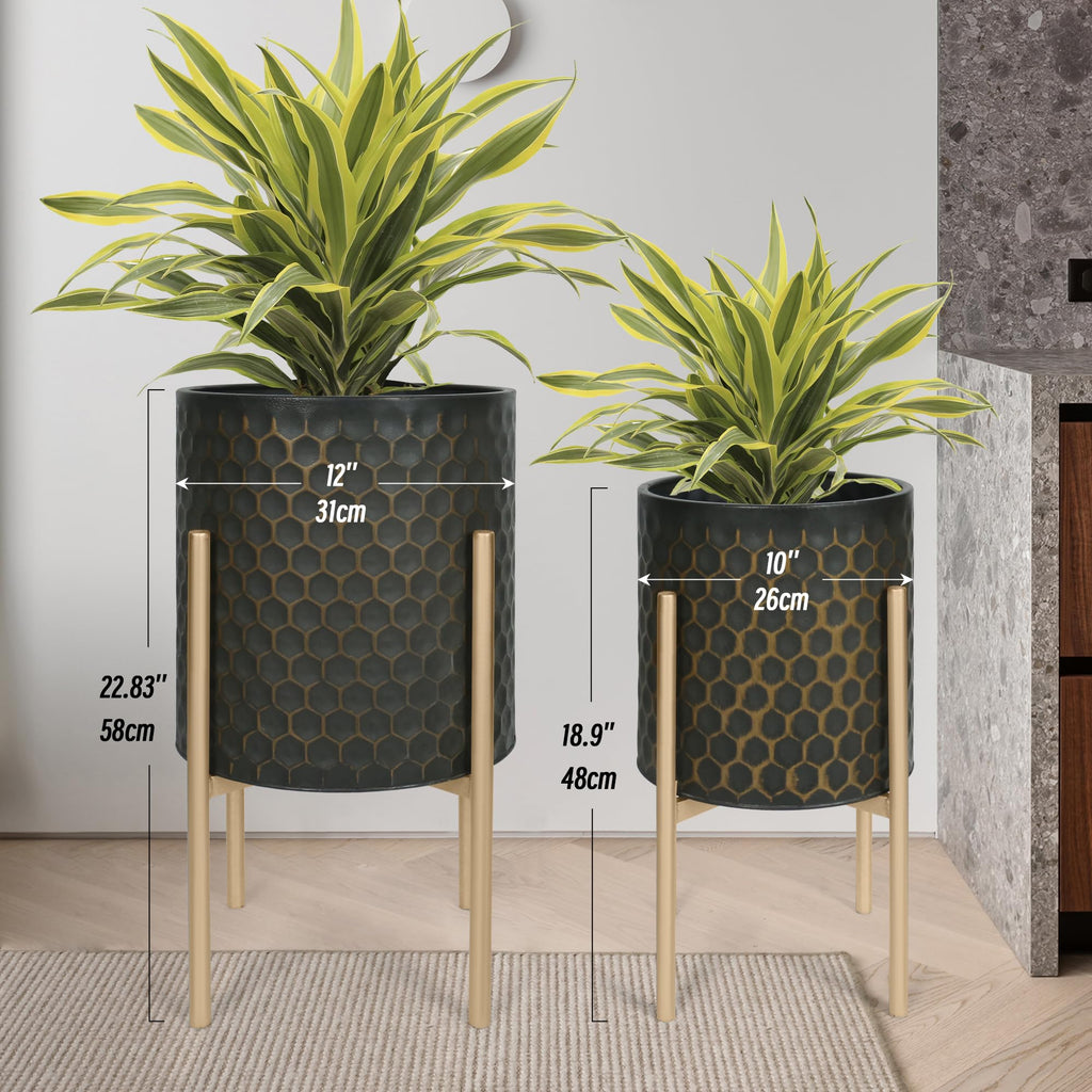 Oakrain Modern Metal Indoor Plant Pots with Stand, Set of 2