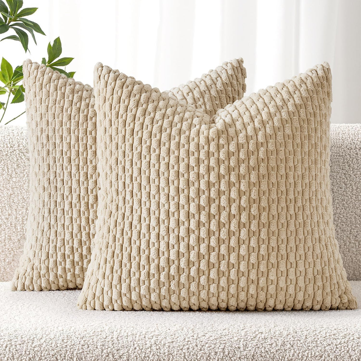 MIULEE Striped Corduroy Throw Pillow Covers, Set of 2