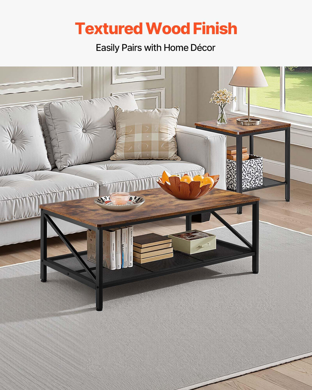 VEVOR 3-Piece Living Room Coffee and Side Table Set