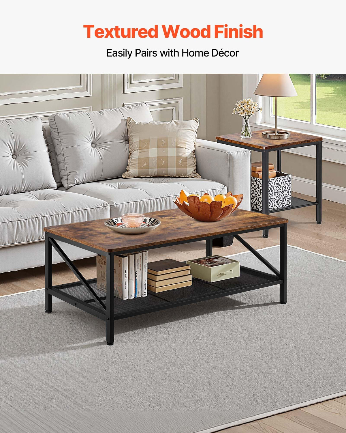 VEVOR 3-Piece Living Room Coffee and Side Table Set