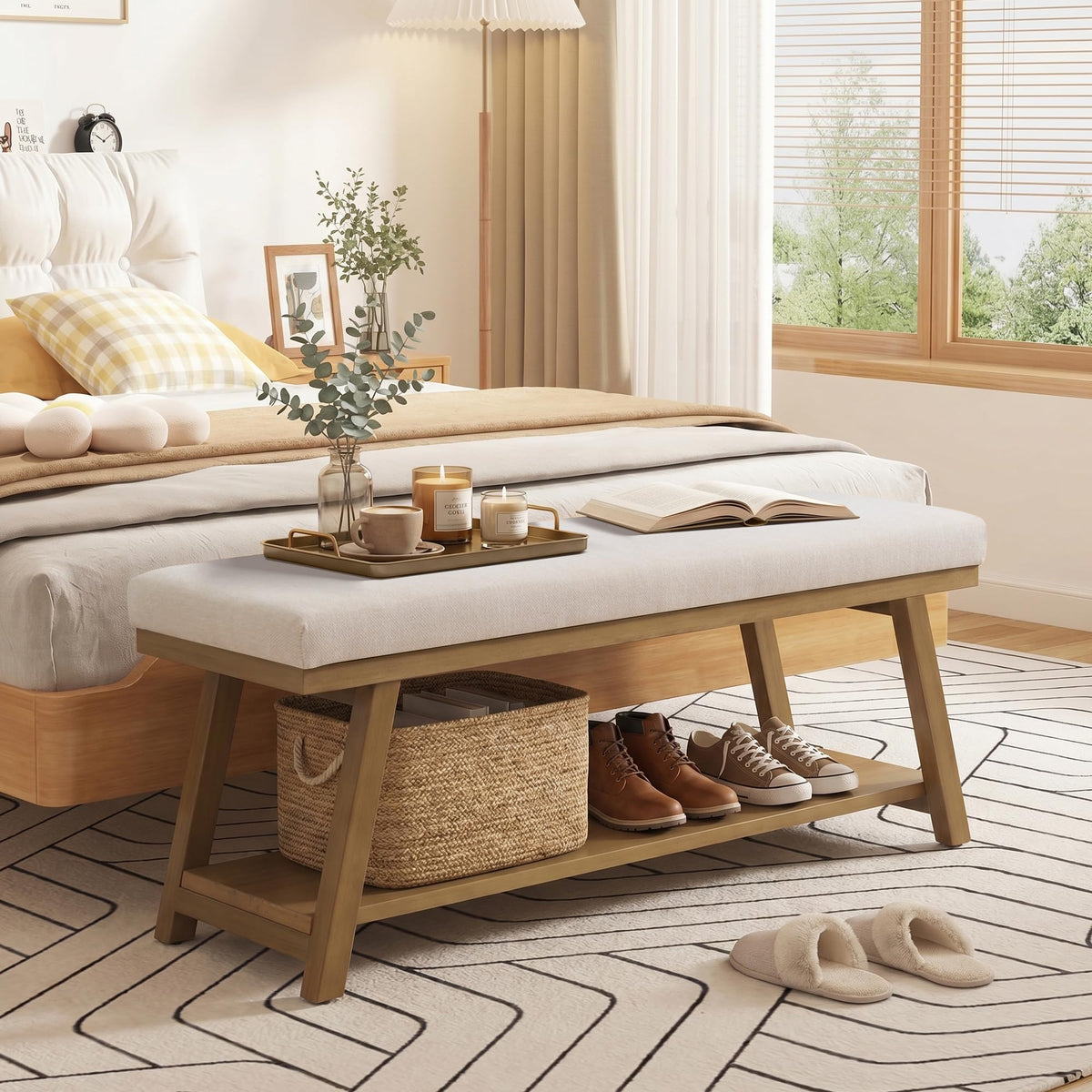 Zihanhome 45-Inch Upholstered Entryway Storage Bench