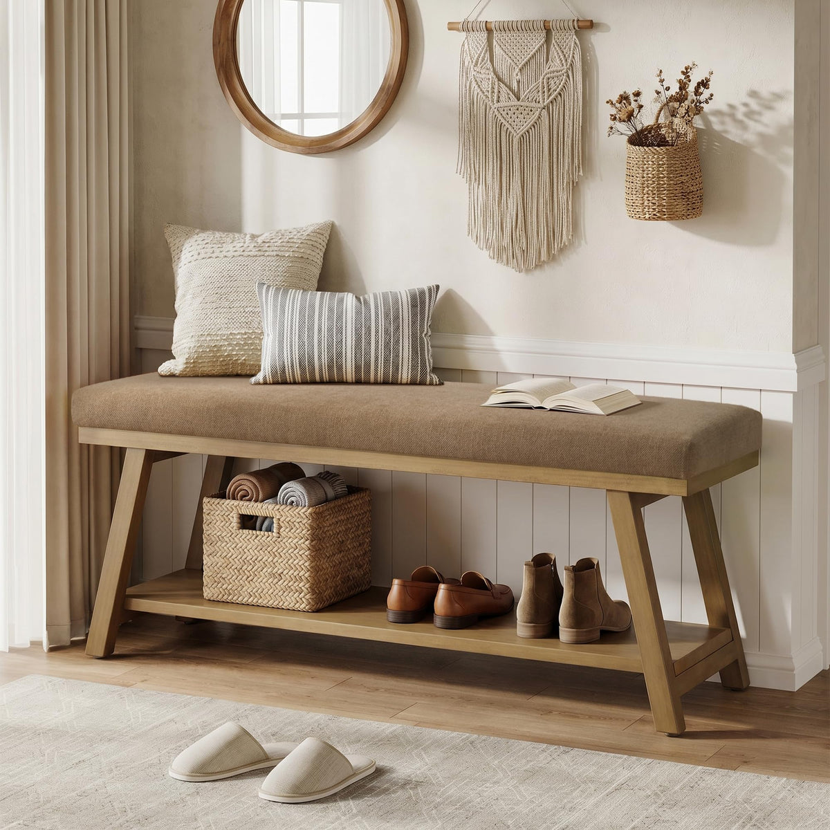 Zihanhome 45-Inch Upholstered Entryway Storage Bench