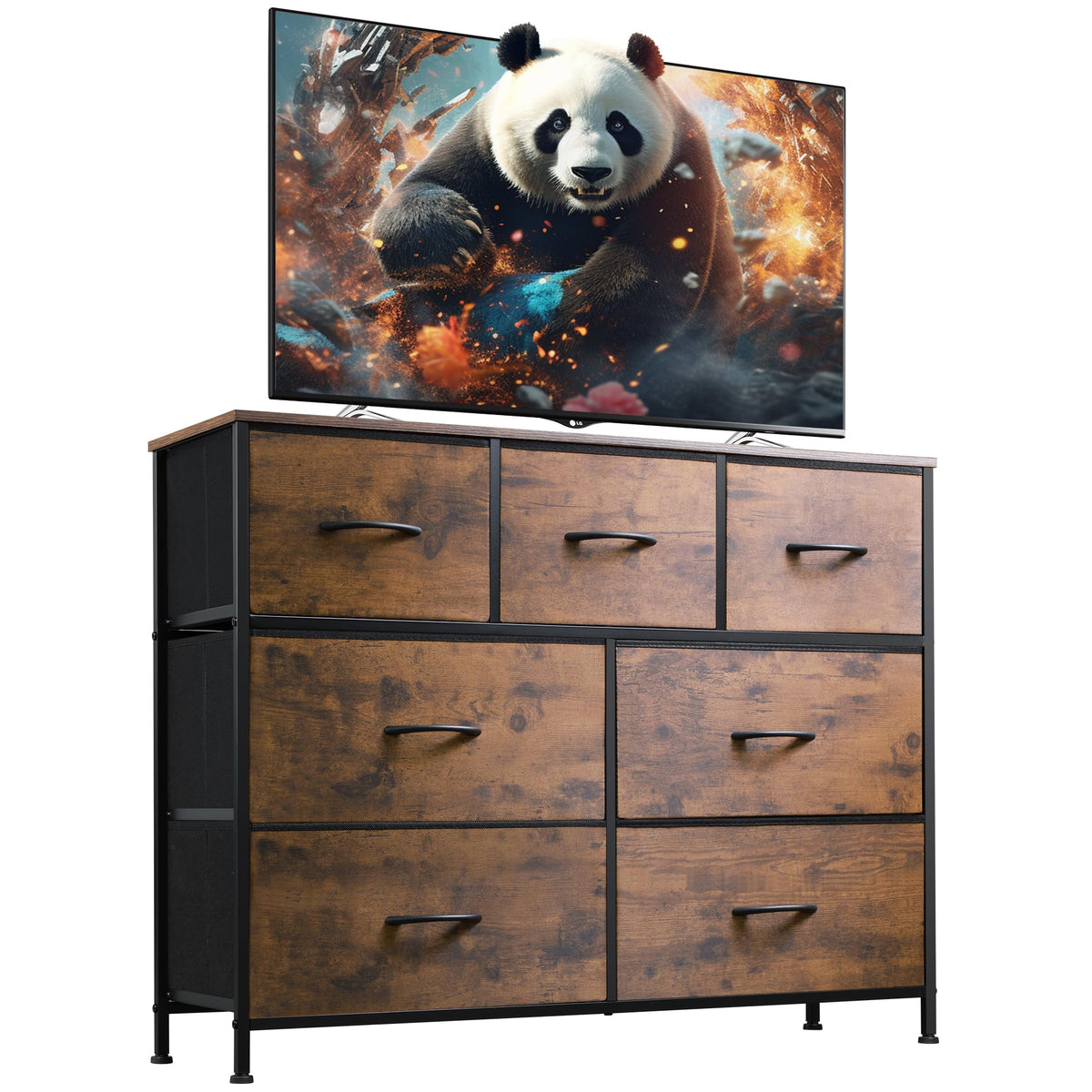 WLIVE 7-Drawer Fabric Storage Dresser with Wood Top