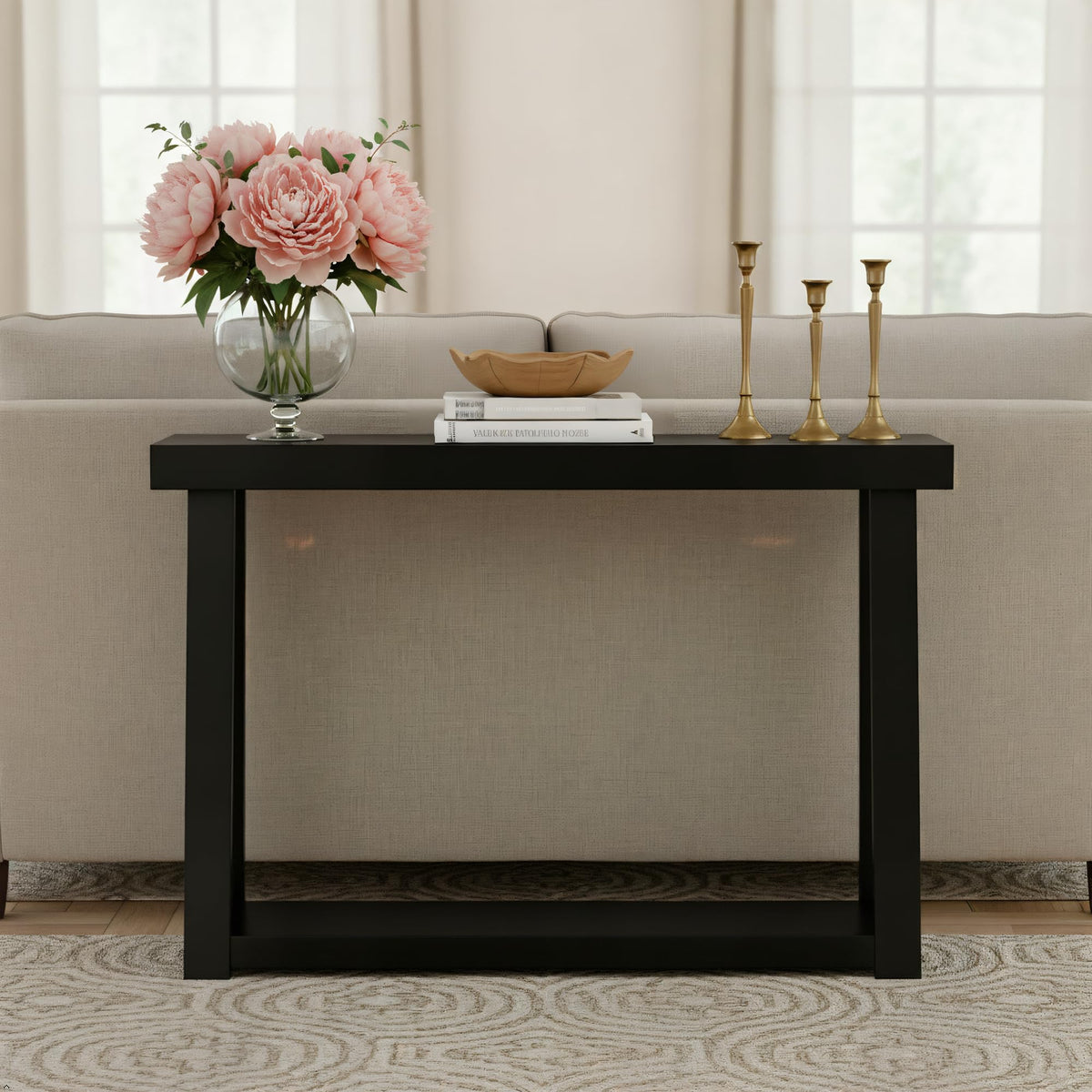 Plank+Beam Solid Wood Console Table with Storage Shelf