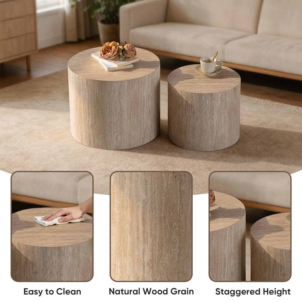 Dorivibe Round Wooden Nesting Coffee Tables, Set of 2