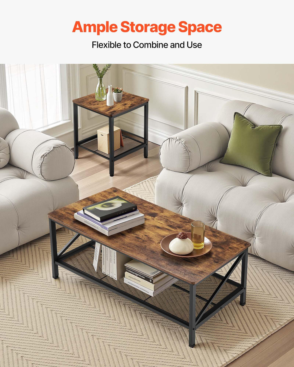 VEVOR 3-Piece Living Room Coffee and Side Table Set