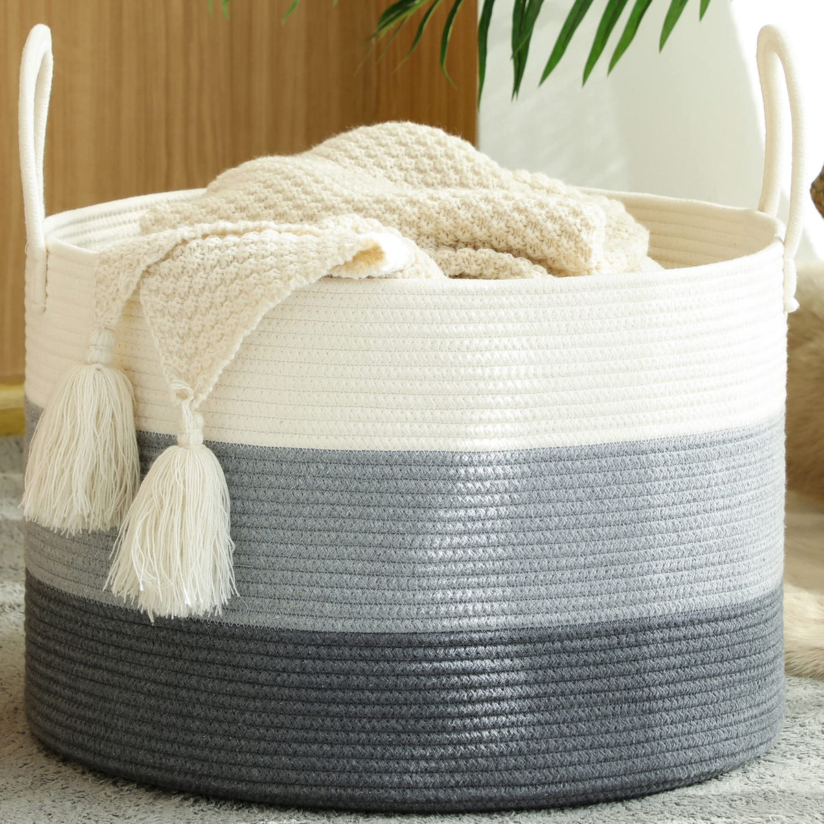 KAKAMAY 20 x 13-Inch Woven Cotton Rope Storage Basket