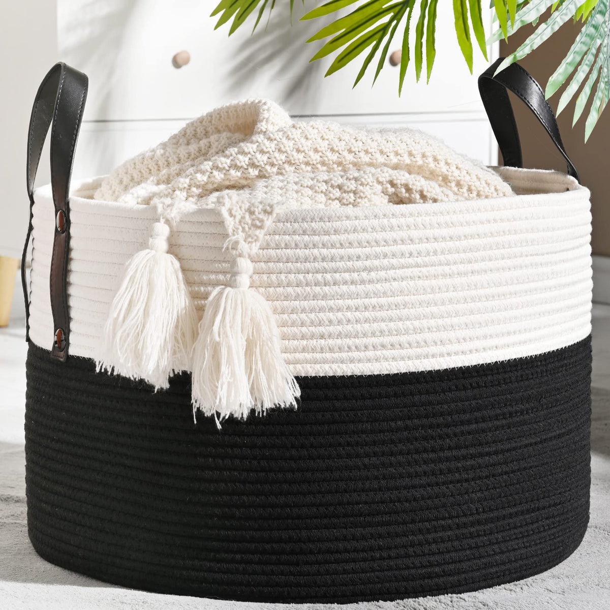 KAKAMAY 20 x 13-Inch Woven Cotton Rope Storage Basket