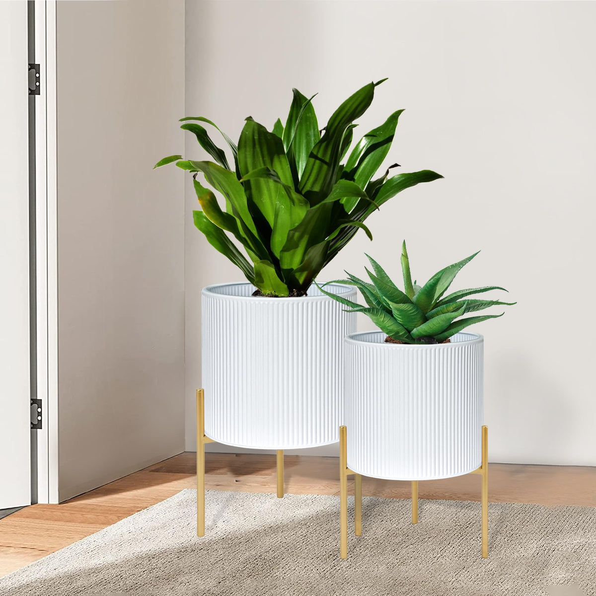 ARNIS Modern Metal Planter Pots with Stands, Set of 2