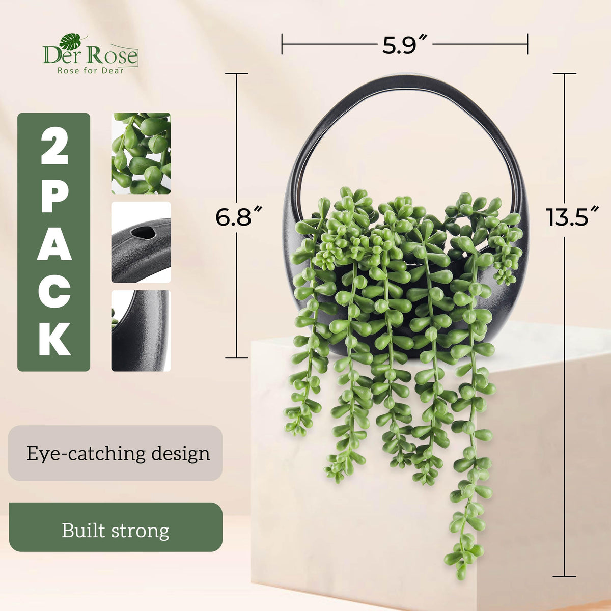 Der Rose Artificial Hanging Succulent Plants, Set of 2