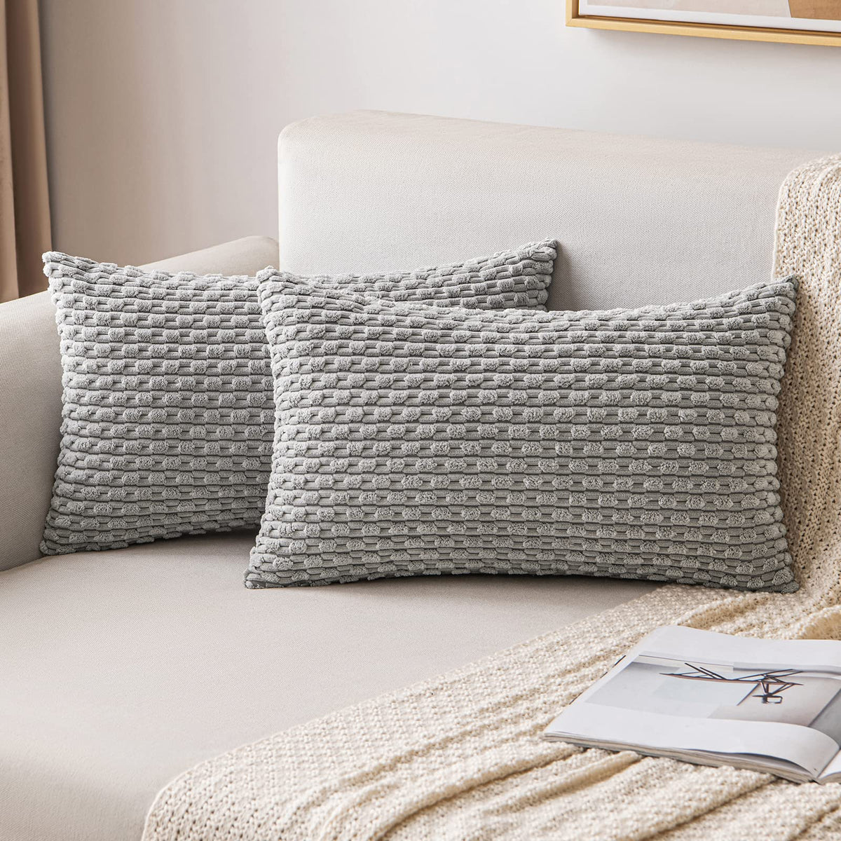 MIULEE Striped Corduroy Throw Pillow Covers, Set of 2