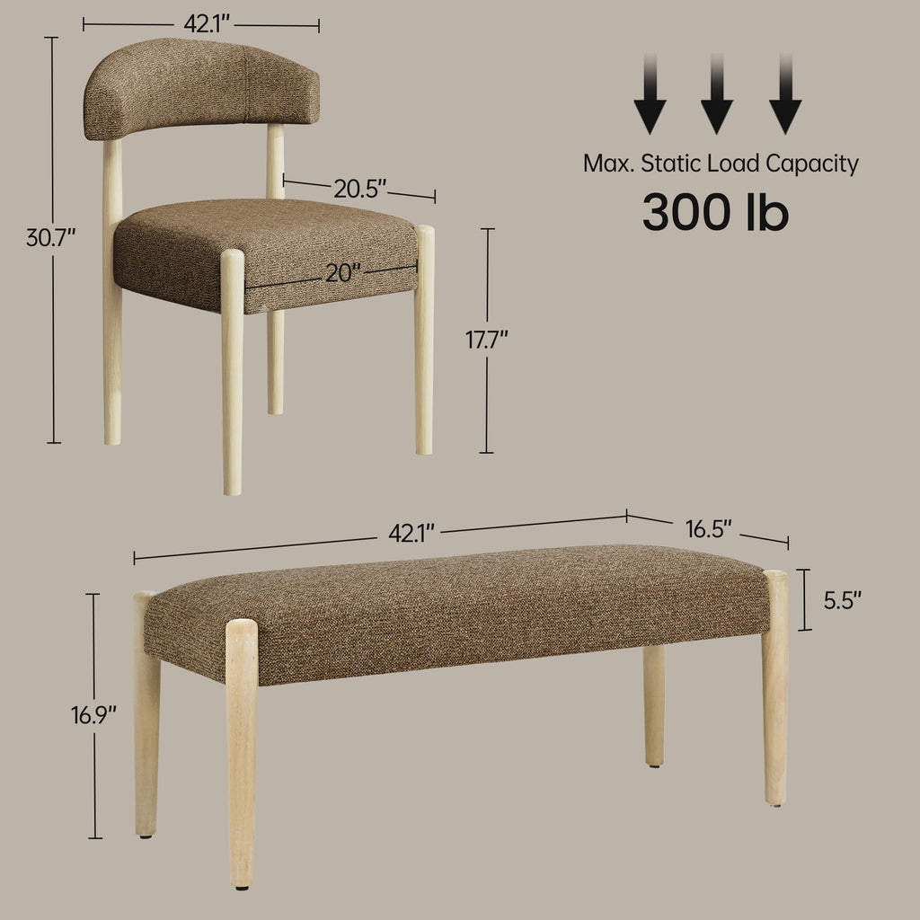 VKNOW Upholstered Dining Chairs, Set of 4 with Bench