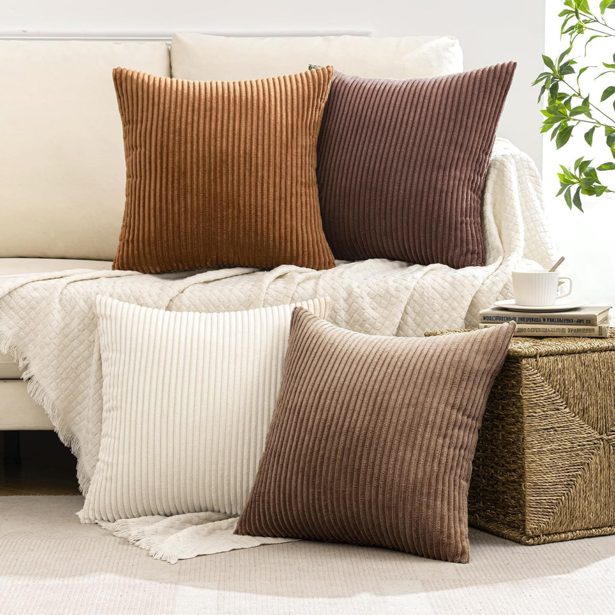 MIULEE Soft Corduroy Decorative Throw Pillow Covers, Set of 4