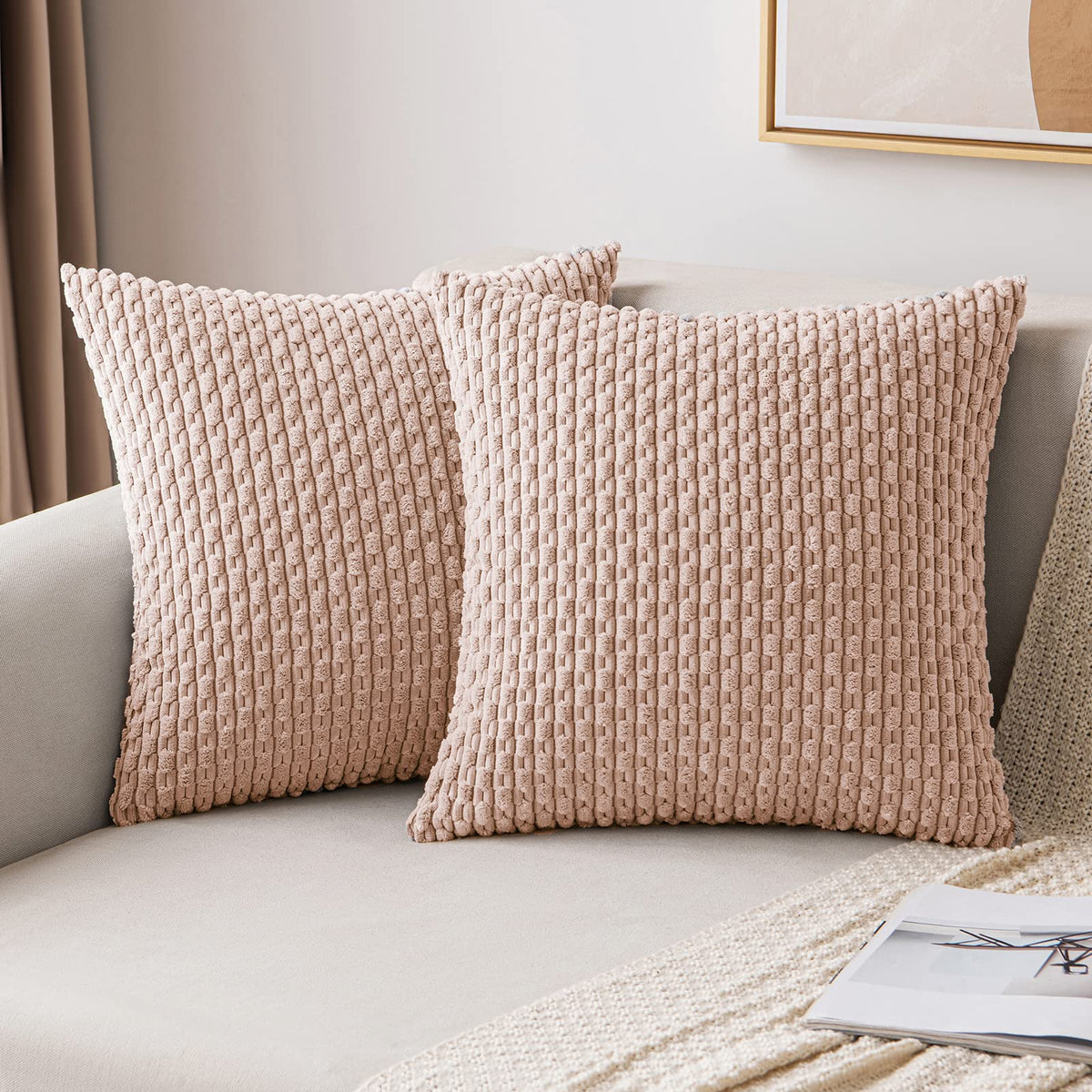 MIULEE Striped Corduroy Throw Pillow Covers, Set of 2