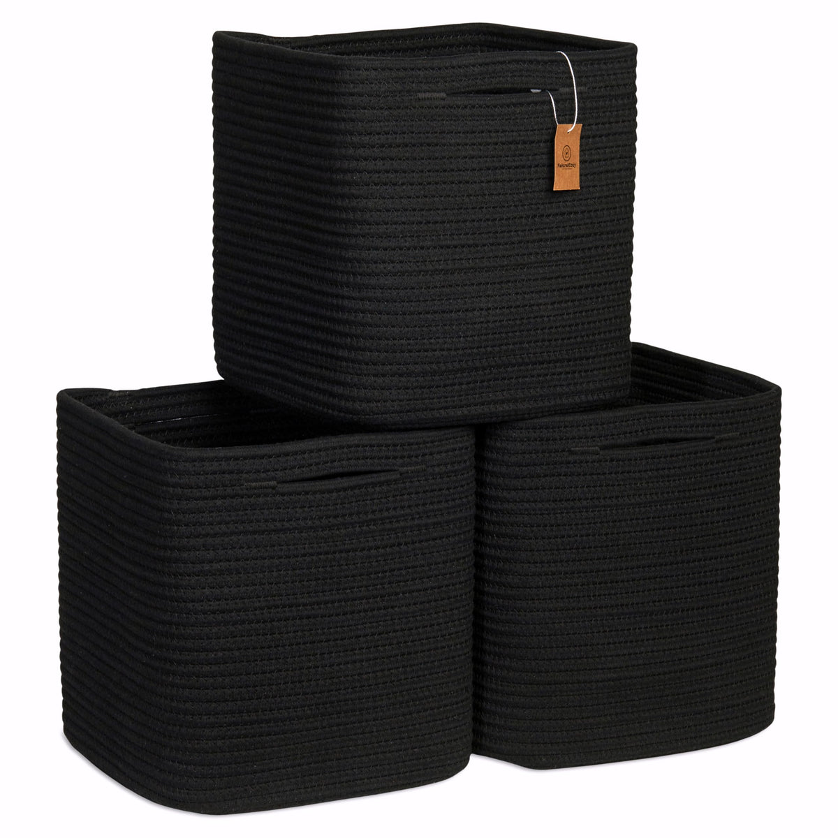 NaturalCozy 11-Inch Cube Rope Storage Baskets, 3-Pack