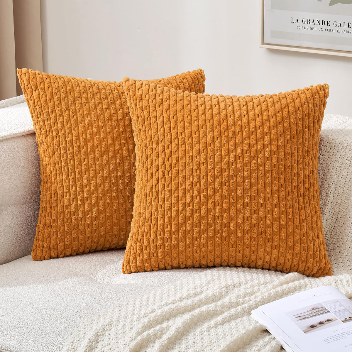 MIULEE Striped Corduroy Throw Pillow Covers, Set of 2
