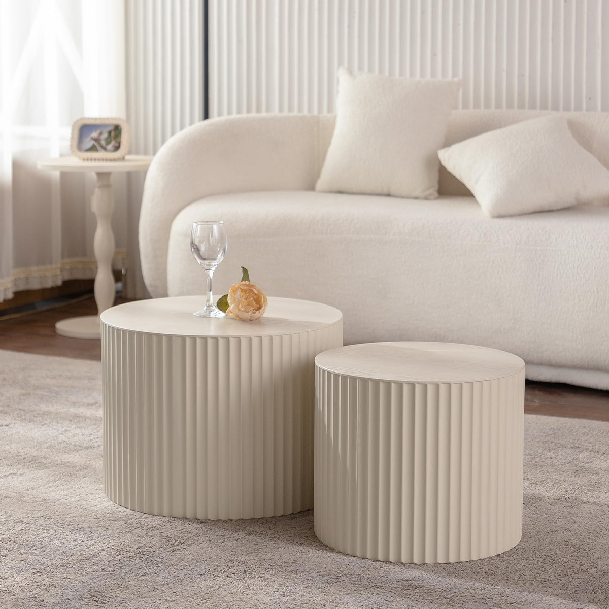Dorivibe Round Wooden Nesting Coffee Tables, Set of 2