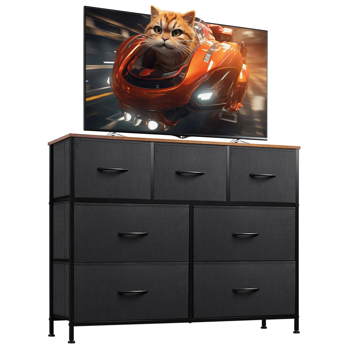 WLIVE 7-Drawer Fabric Storage Dresser with Wood Top