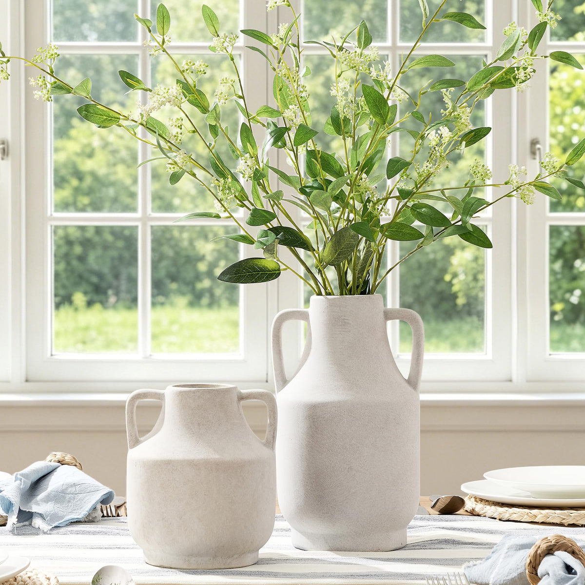 Mitt&Ditt Rustic Terracotta Ceramic Flower Vase with Handles