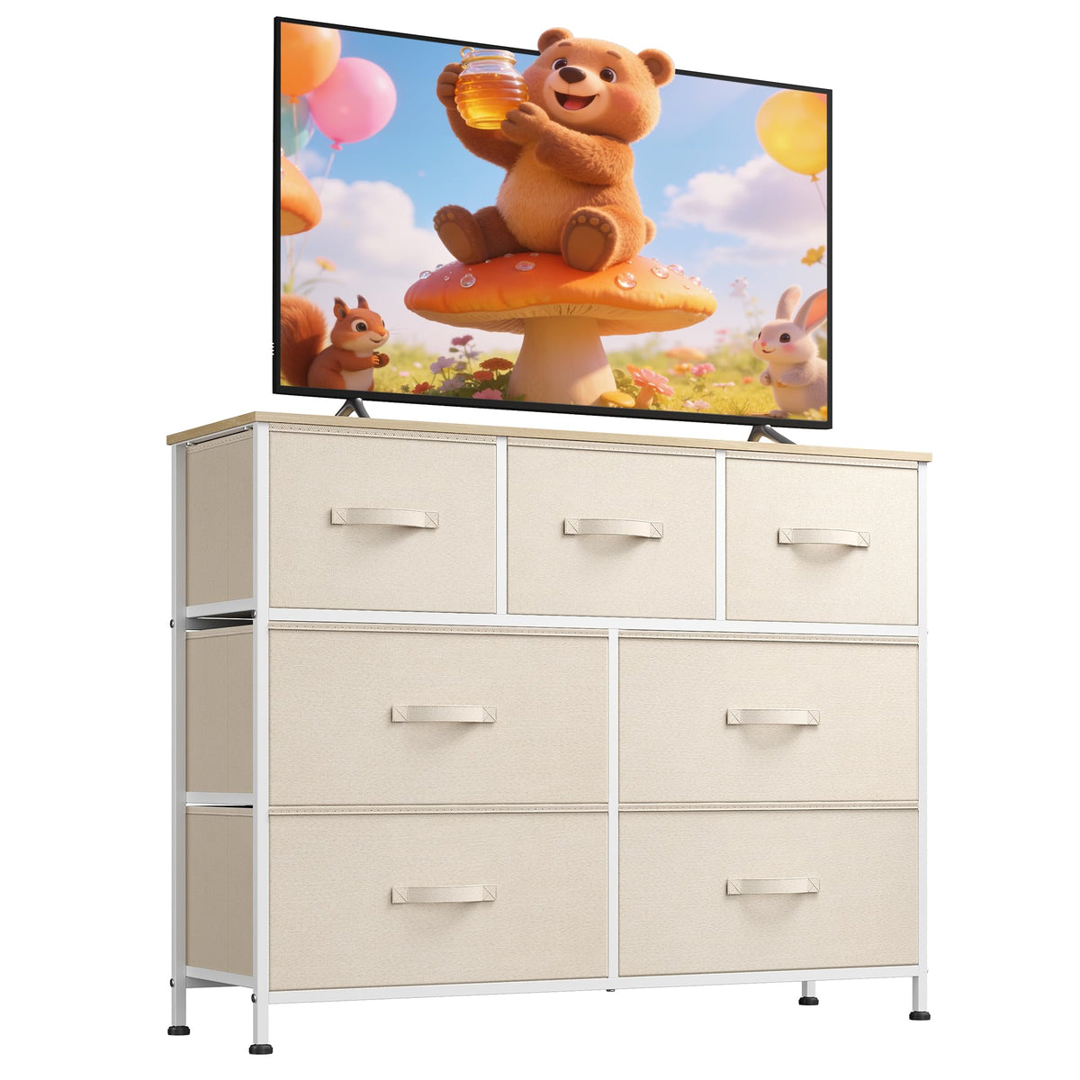 WLIVE 7-Drawer Fabric Storage Dresser with Wood Top