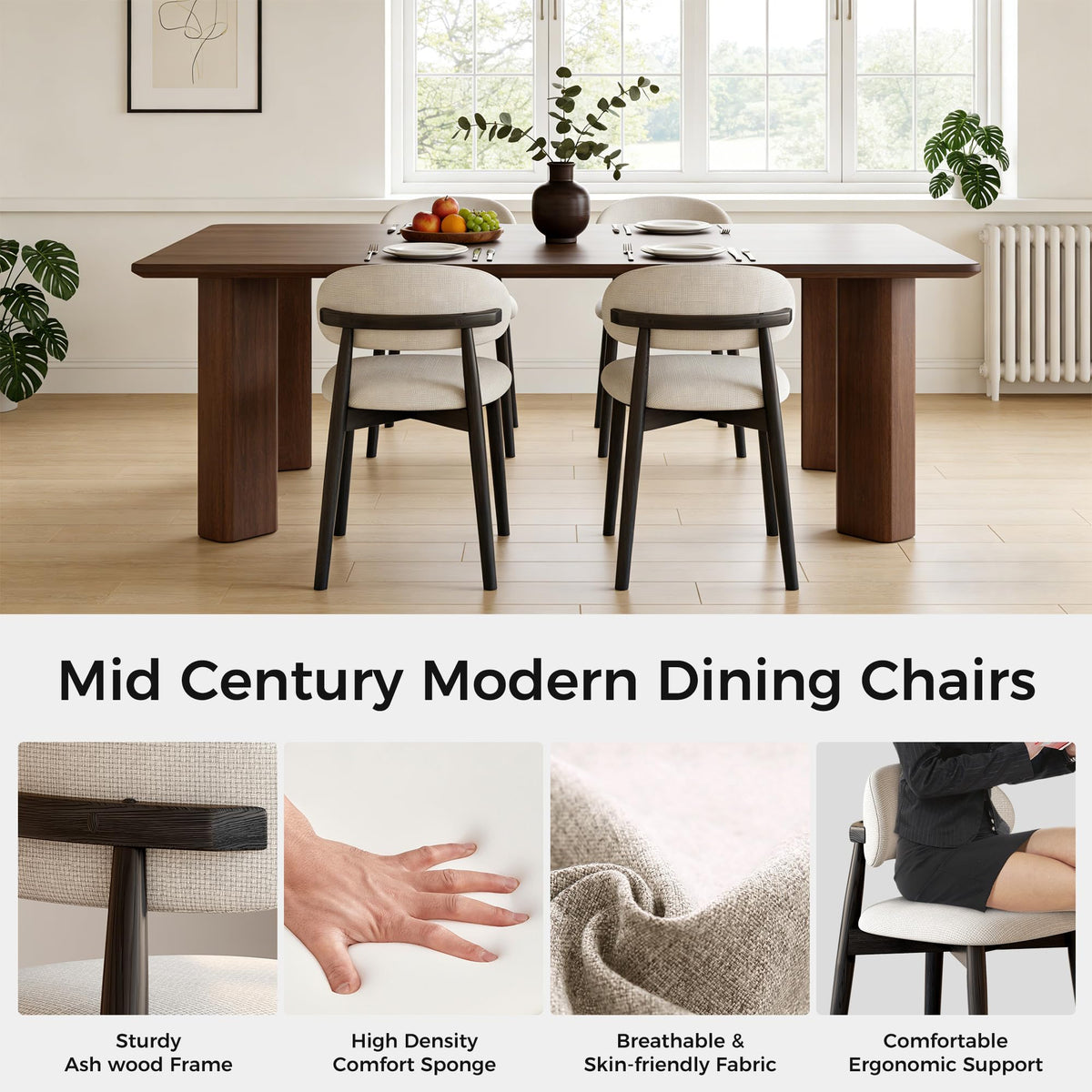 smudyizi Mid-Century Wooden Dining Chairs, Set of 4