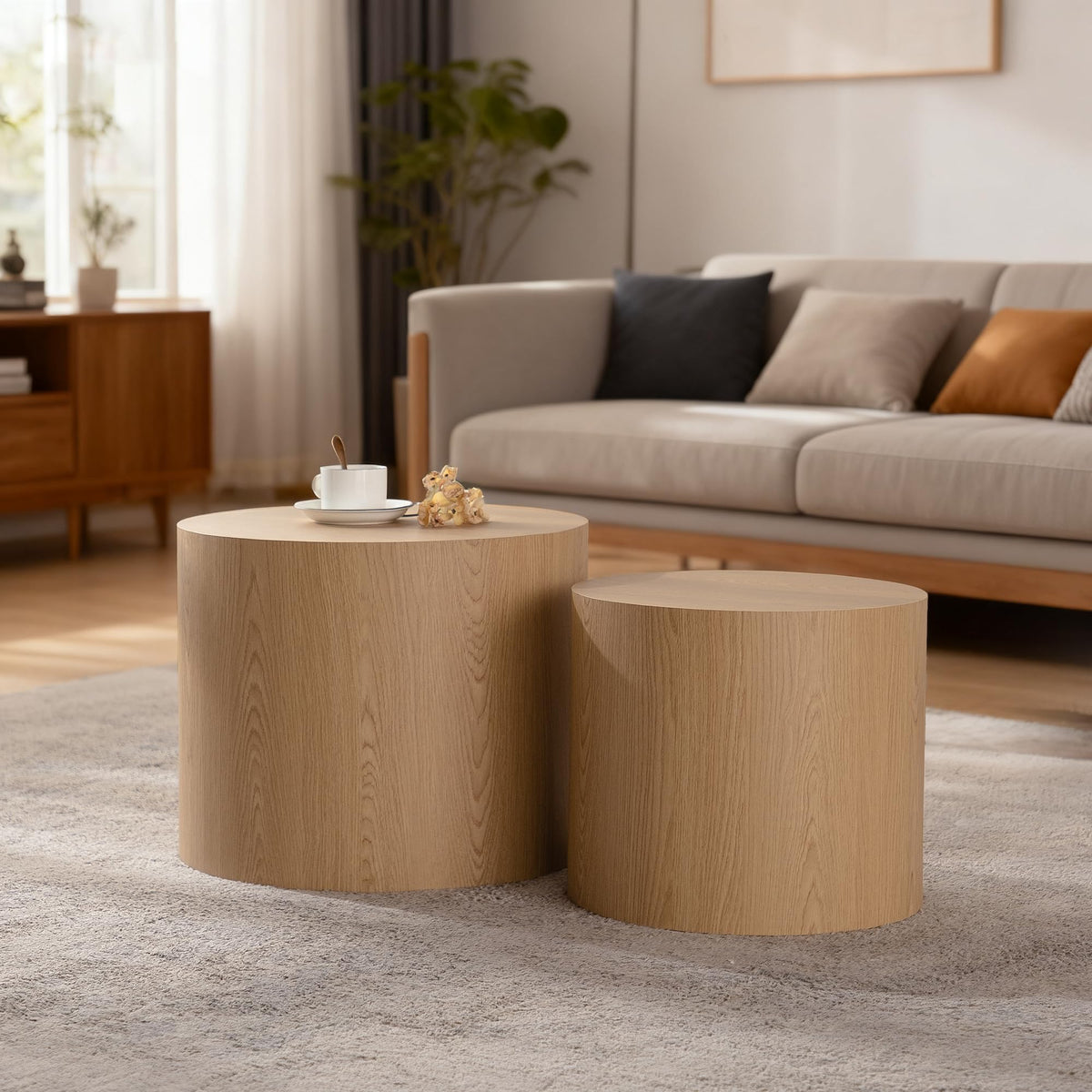Dorivibe Round Wooden Nesting Coffee Tables, Set of 2