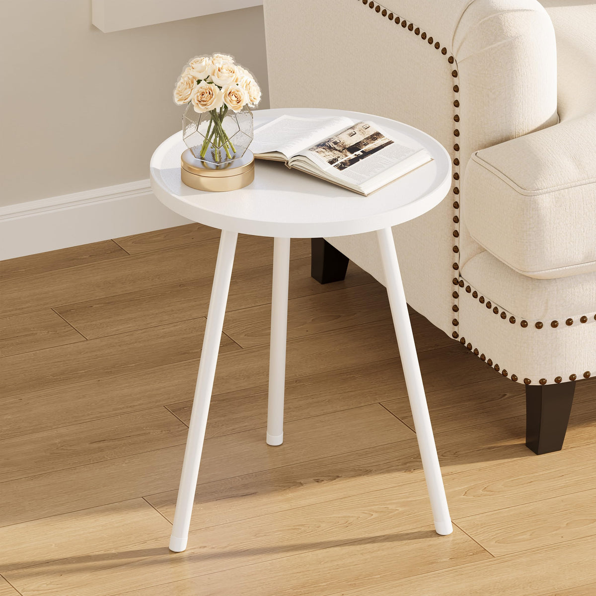 YAUKTAK Mini Round Side Table for Small Living Spaces