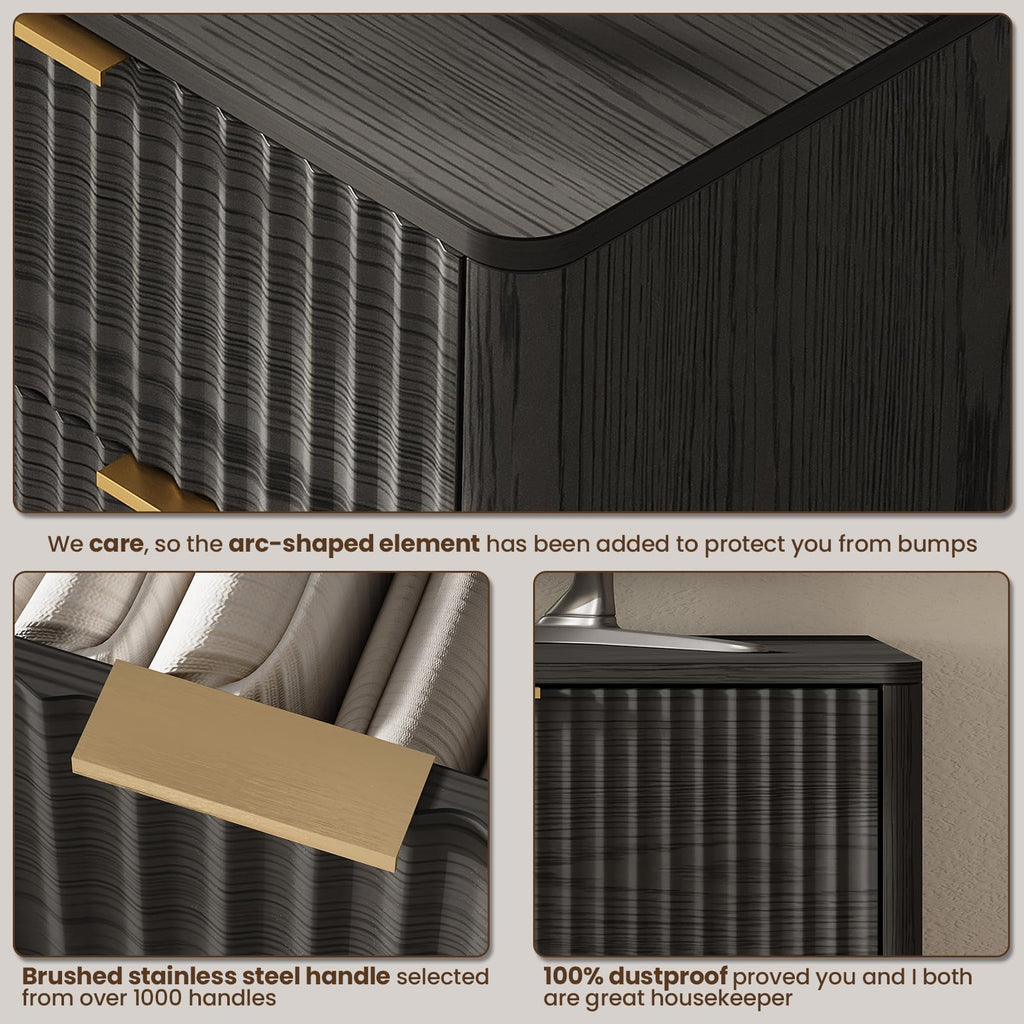 TROJM Fluted Bedroom Dresser with Curved Edge Design