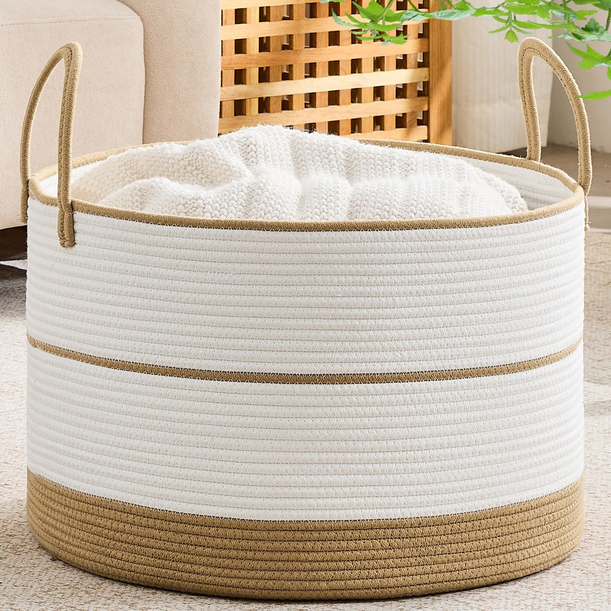 KAKAMAY 20 x 13-Inch Woven Cotton Rope Storage Basket