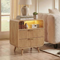 Curved 2-Drawer Nightstand with Charging Station & LED Light