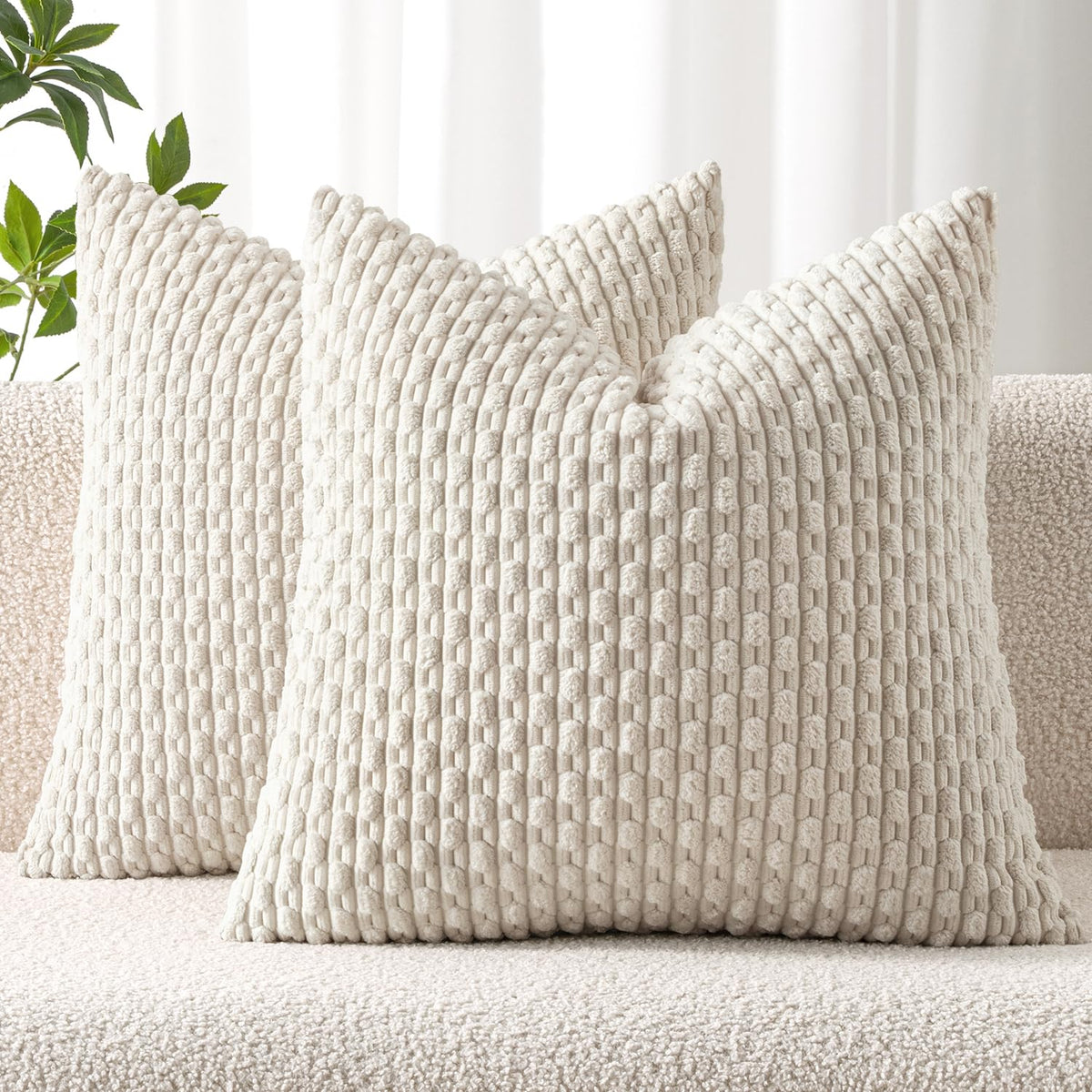 MIULEE Striped Corduroy Throw Pillow Covers, Set of 2